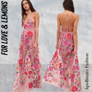 FOR LOVE AND LEMONS KAYLEE GARDEN PARTY MAXI DRESS IN PINK NEW MEDIUM FLORAL